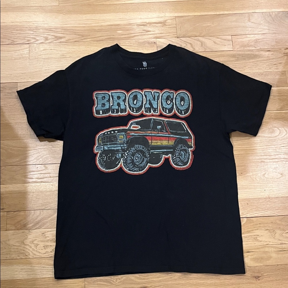 Junk Food Clothing Black Bronco Off-Road Graphic Tee with Red & Yellow Stripes